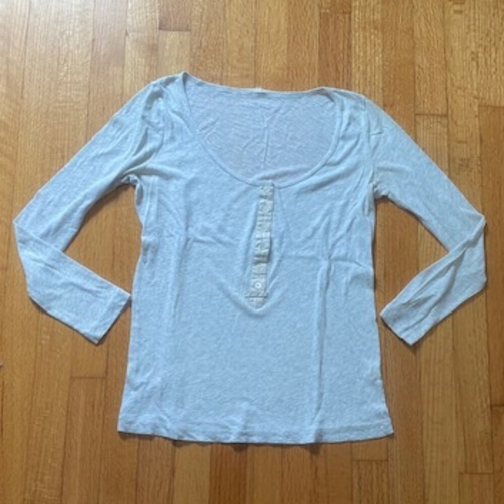 J.Crew Long Sleeve Scoop Neck Henley w/ 100% Silk Trim, 100% Cotton